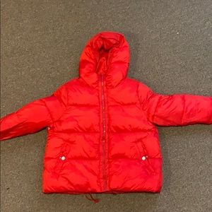 Red, American Eagle puffy coat. Size: large